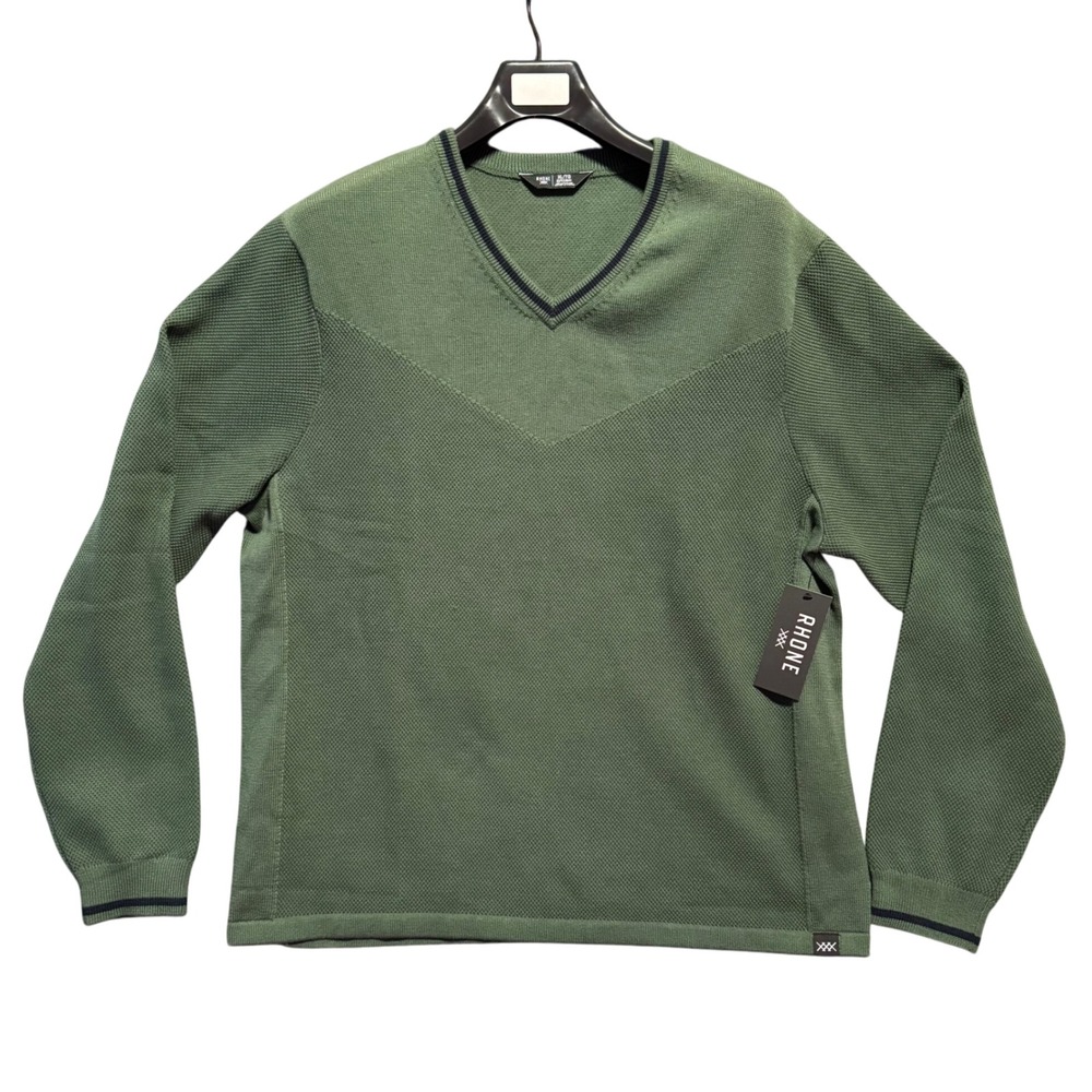 RHONE The Turn Golf V Neck Sweater‎ Mens XL Jungle Green Textured Knit